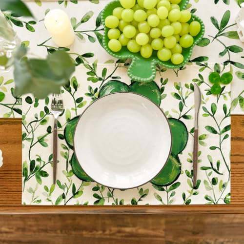 Green Shamrock Placemats Set of 4 - 12x18 Inch Rectangular Lucky Irish Table Decor