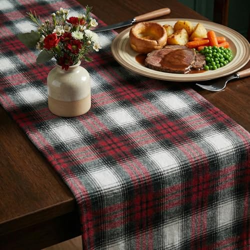 Red Black Farmhouse Christmas Table Runner 13x108 Inch - Holiday Kitchen Decor