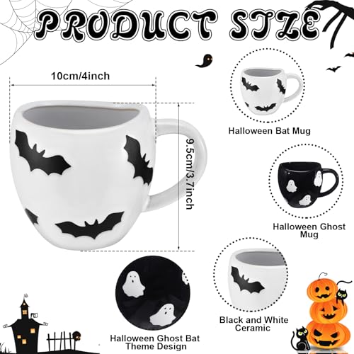 Halloween Coffee Mug Set - 14 oz Ceramic Ghost & Bat Cups, Spooky Holiday Drinkware