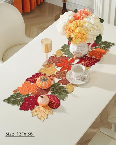 Autumn Fall Table Runner 36 Inch with Embroidered Maple Leaf - Seasonal Home Decor - Variation of THIS listing
