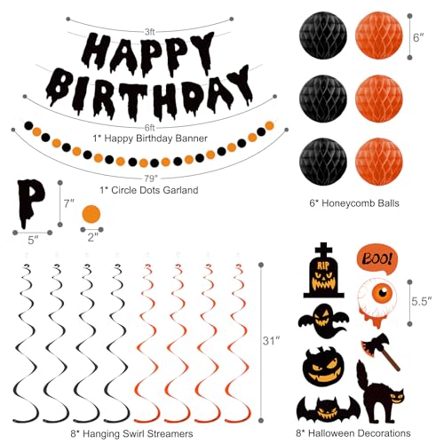 Halloween Birthday Decorations Banner Black Orange - Spooky Party Supplies