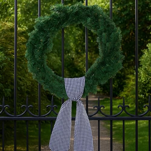 Black Gingham Wreath Bow Set - 2 Pack for Door Decoration - Modern Farmhouse Style - Variation: Black