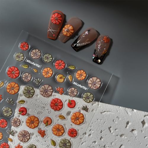 Fall Nail Stickers Set with Pumpkin & Autumn Leaves – Self-Adhesive Nail Art Decals for Women
