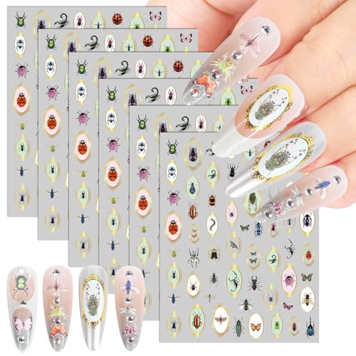 6 Sheets Bug Nail Art Stickers - Realistic Insect Spider Butterfly Decals for Nails - Variation of THIS listing