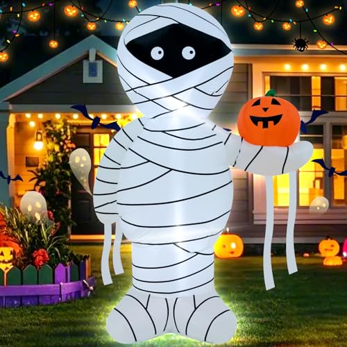 4FT Inflatable Mummy Halloween Decoration with LED Lights & Pumpkin - Outdoor Indoor Decor
