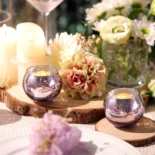 Purple Votive Candle Holder Set of 12 - Mercury Glass Tea Light Holders