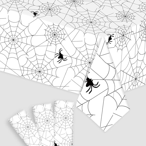 Halloween Spider Web Tablecloth Pack of 3 - 72x54 Inch Black and White Spooky Decor
