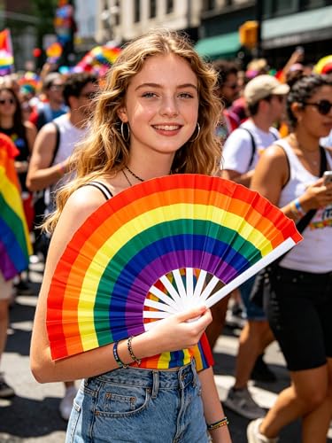 Large Pride Rainbow Fan Hand Fan - Black & White 6 Pack LGBTQ Festival Summer