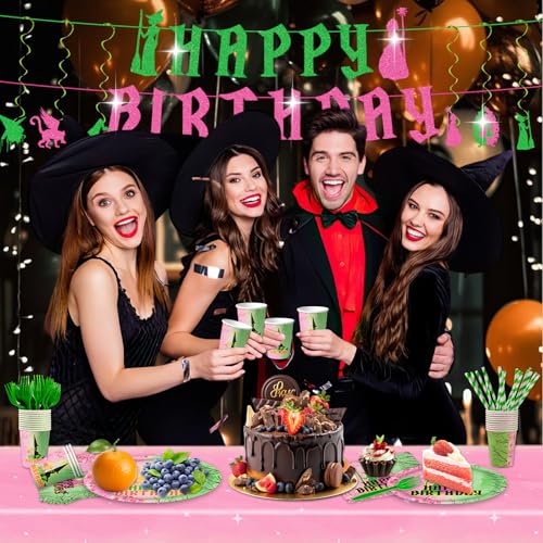 122Pcs Witch Party Supplies Pink and Green Birthday Decorations - Mixed Set