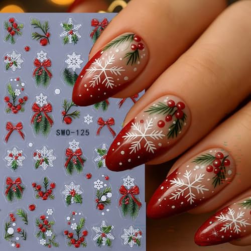 Christmas Nail Stickers 5D Embossed Snowman Tree Holiday Decals for Nails - 4 Sheets