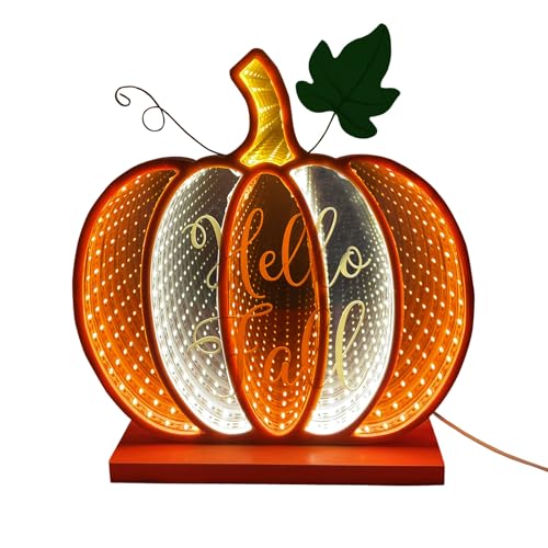 Fall Pumpkin Décor Light Up Infinity Pumpkin with USB Power - 8.58 Inch Standalone Fall Pumpkin for Table or Room Decoration - Variation: Fall Pumpkin