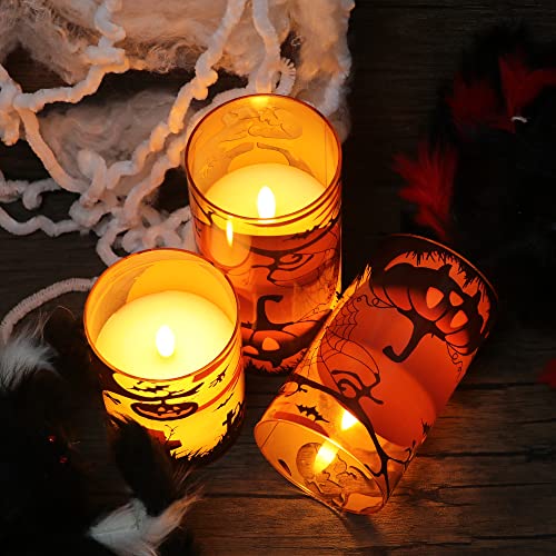 Halloween Candles with Pumpkins - Orange Flameless Glass Candles with Remote Timer - 3 Pack Indoor Decorations