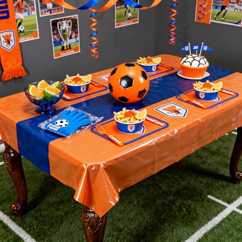 Orange and Navy Blue Waterproof Disposable Rectangle Tablecloths - 4 Piece Set, 86x51 Inches, Party Decorations