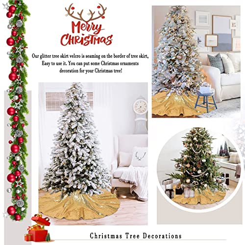 Shiny Gold 48 Inch Sequin Christmas Tree Skirt for 6ft-8ft Trees - Glitter Holiday Decor