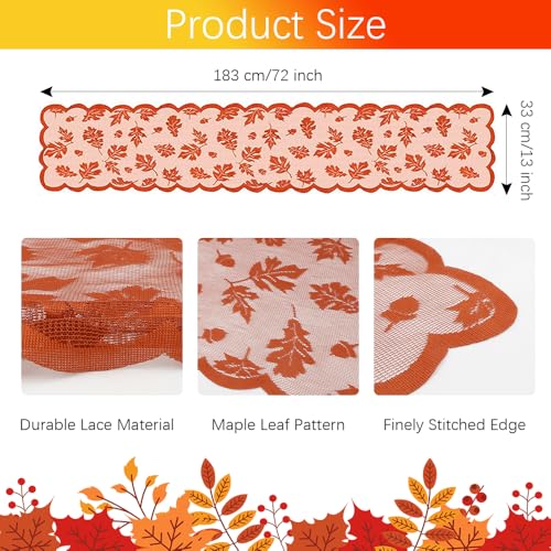 Thanksgiving Style A Lace Fall Table Runner 72 Inch for Dining & Decor - Autumn Leaf Design