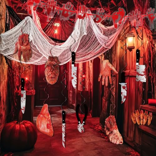 Halloween Horror Hanging Decor Set - Creepy Vampire Scene 12 Pieces