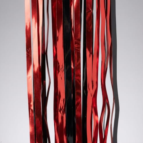 Black and Red Metallic Fringe Curtains 3 Pack - Halloween Party Backdrop