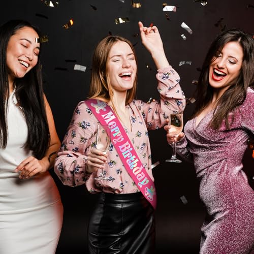 Holiday Birthday Sash with Iridescent Foil - Hot Pink Party Accessory