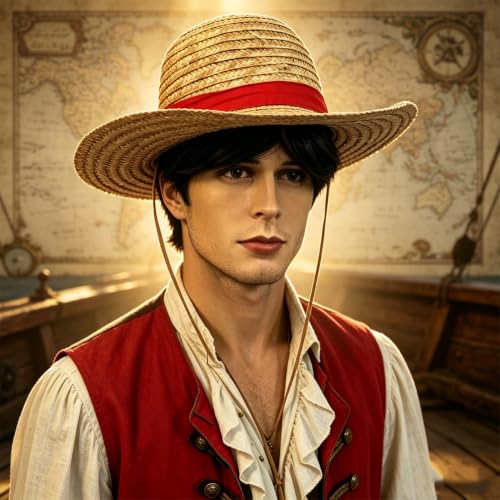 Straw Hat and Wig Set for Halloween Cosplay Beach Costume Accessories