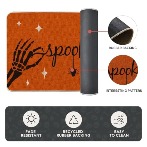 Skeleton Halloween Kitchen Mats Set of 2 - Orange, 17x29 & 17x47 Inches