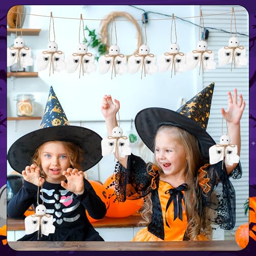 Halloween Ghost Hanging Ornaments Set - 24 Mini Rustic Decor for Haunted House & Yard