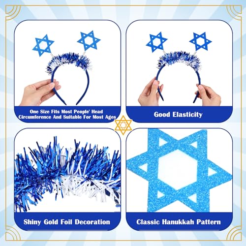 12 Pcs Hanukkah Headband Boppers - Star, Dreidel & Menorah Festive Accessories