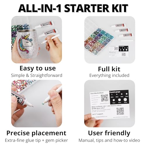 Black Rhinestones Bedazzling Kit 35000Pcs Flatback Gems with Grids & Glue - Mix Sizes
