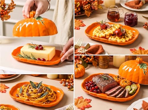 Pumpkin Butter Dish with Lid - Orange Pumpkin Shaped Multi-Purpose Kitchen Decor