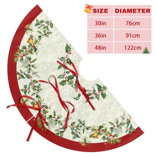 Christmas Tree Skirt 36 Inch Red and Cream Poinsettia Floral Festive Decor - Variation B
