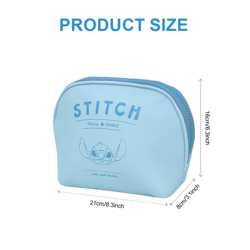 MINISO Stitch Shell Cosmetic Bag, Makeup Bag with Zipper, Travel Toiletry Bag for Women