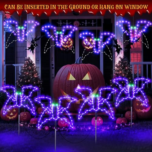 Halloween Bat Pathway Lights Set - 4 Pack Outdoor Decor with Remote & 4 Light Modes