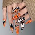 Halloween Press On Nails Long Ghost Bat Spider Pattern - Variation 14