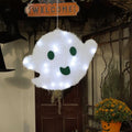 Halloween Hanging Ghost Lighted Decoration - White LED, 14.4 Inches, Auto Timer, Indoor Outdoor Use - White Ghost Variation