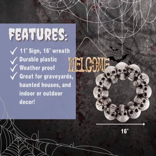 Halloween Skeleton Welcome Sign & Skull Wreath 2 Pack - Fall Door & Wall Decor