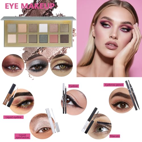 12 Color Makeup Kit for Women & Teens with Eyeshadow, Foundation, Lipstick & Brushes - Full Makeup Set