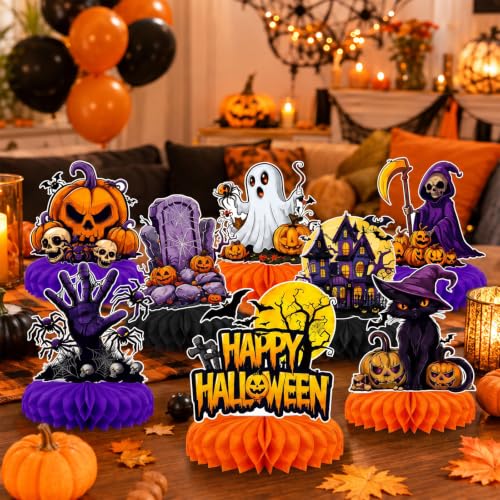 Halloween Honeycomb Centerpieces Set of 9 - 3D Table Decorations for Parties