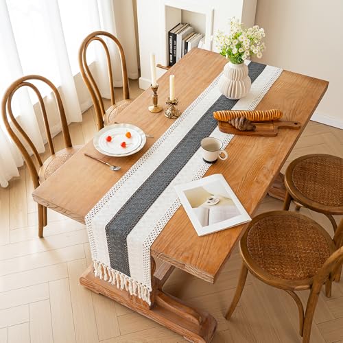 Farmhouse Table Runner 12x60 Grey Fall Home Decor - Rustic Boho Style