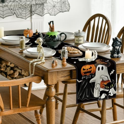 Halloween Table Runner 13x72 Inch Black Polyester Decor for Home Party