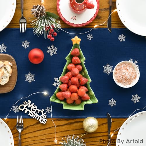 Holiday Hanukkah Table Runner Blue Pine Trees Snowflakes 13x72 Inch Home Decor