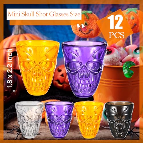 16 Pack Skull Shot Glasses - Unbreakable Plastic Cups for Halloween Party Favors