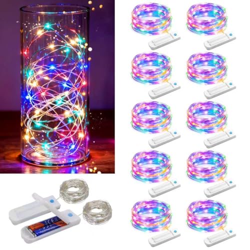 Multicolor Mason Jar String Lights - 10 Pack, 30 LEDs, Waterproof, 8 Modes with Timer