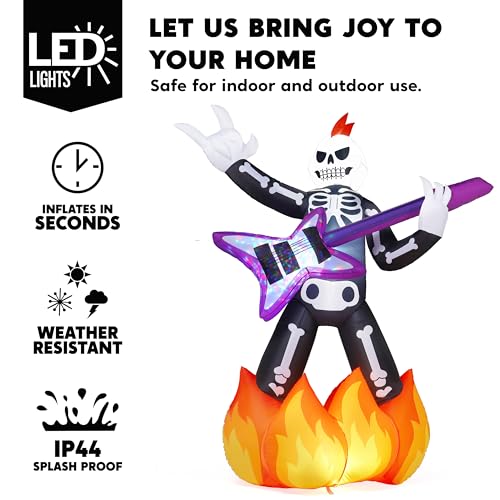 6ft Halloween Inflatable Skeleton with Guitar, LED Lights & Haunted Music Outdoor Decor