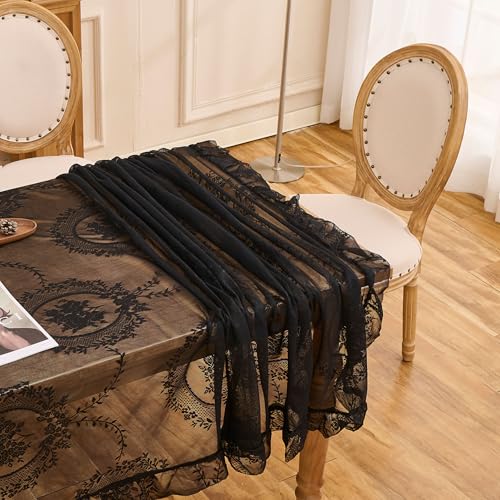 Black Lace Tablecloth - Vintage Rectangular 55x40 Inches with Scalloped Edge - Variation of THIS listing