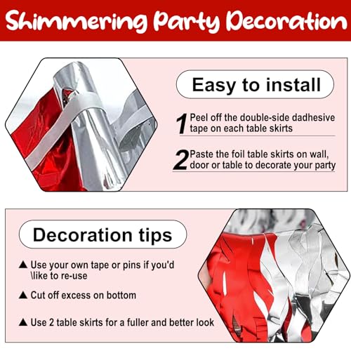 Red Silver Wave Foil Fringe Table Skirt - 29x108 Inch Party Decoration