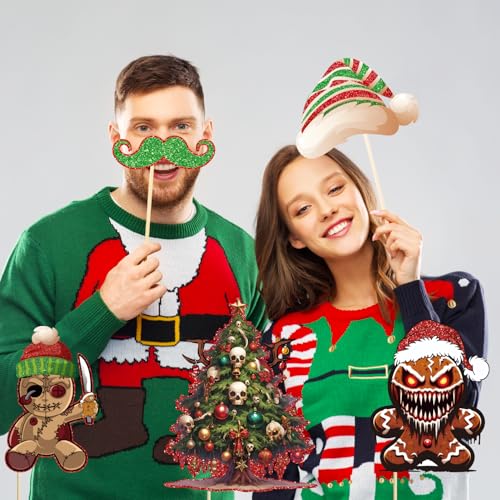 Halloween Christmas Photo Booth Props Set - 16 Gothic Holiday Decorations