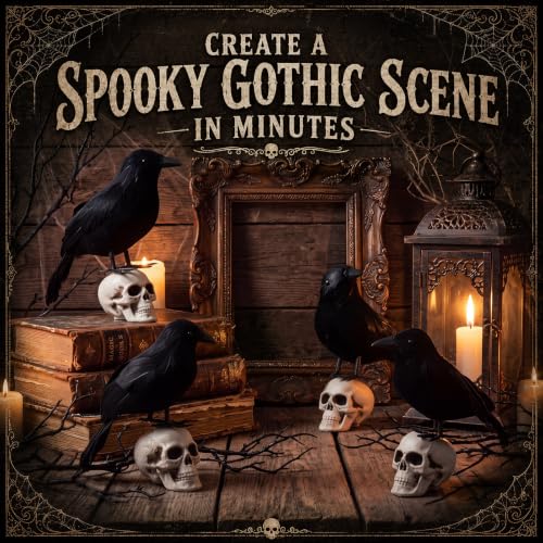 Halloween Crow and Skull Decor Set - Spooky Gothic Halloween Decorations