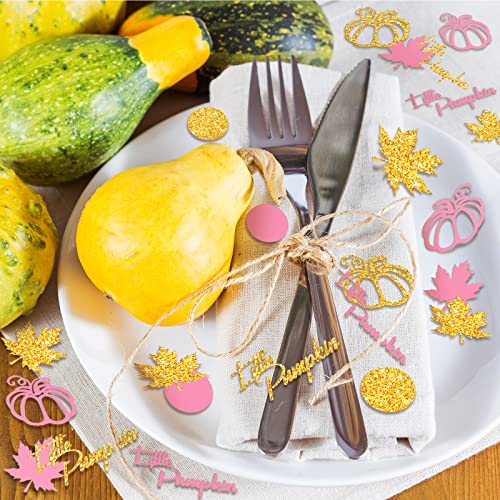 Fall Thanksgiving Pink and Gold Pumpkin Confetti Set - 400 Pieces