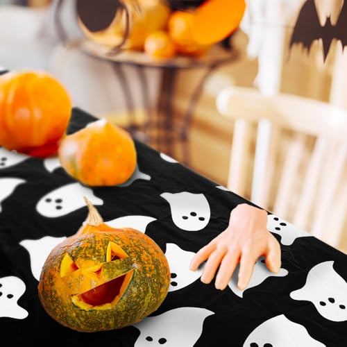 Black and White Ghost Halloween Plastic Tablecloths 54 x 108 Inches - 4 Pack