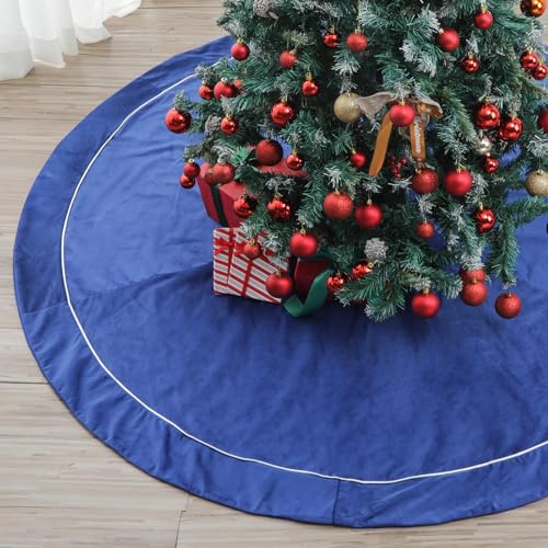 Blue Velvet Tree Skirt 72 Inch for 7.5-12 Ft Christmas Trees - Luxury Holiday Decor - Blue / 72inch