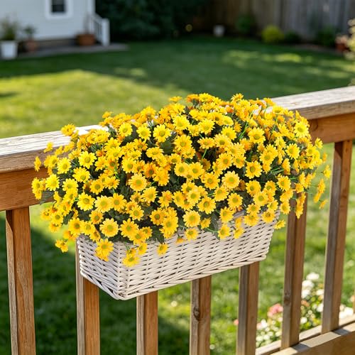 Artificial Daisy Flower Bundles - UV Resistant Faux Silk Fall Decor - Yellow, 6 Bundles